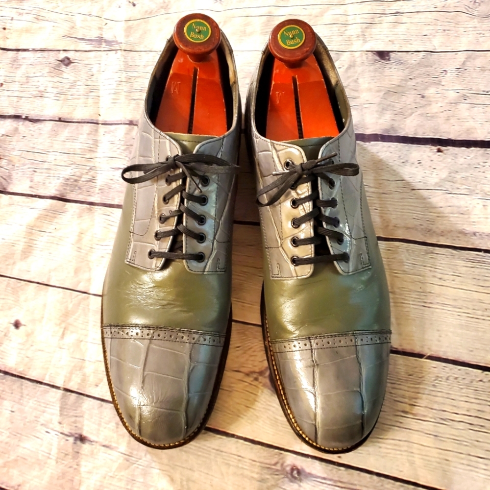 STACY ADAMS MEN'S OXFORD GRAY CROC PRINT CAP-TOE LACE-UP SIZE 11D